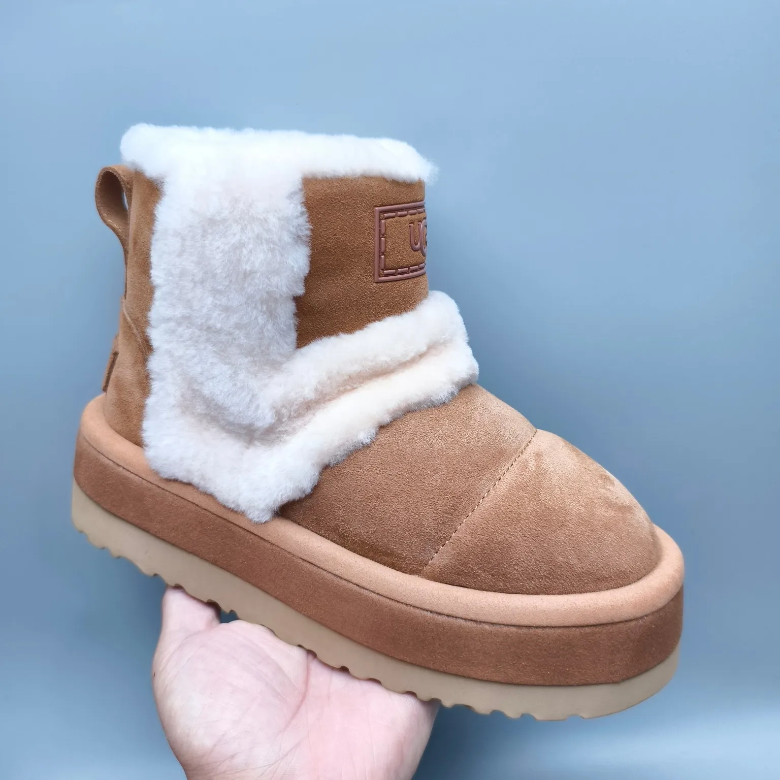 💰600 UGG sheepskin all-in-one snow boots 3316 caterpillar thick-soled mid-top casual shoes Color: Maroon Chocolate Size: 35-41
